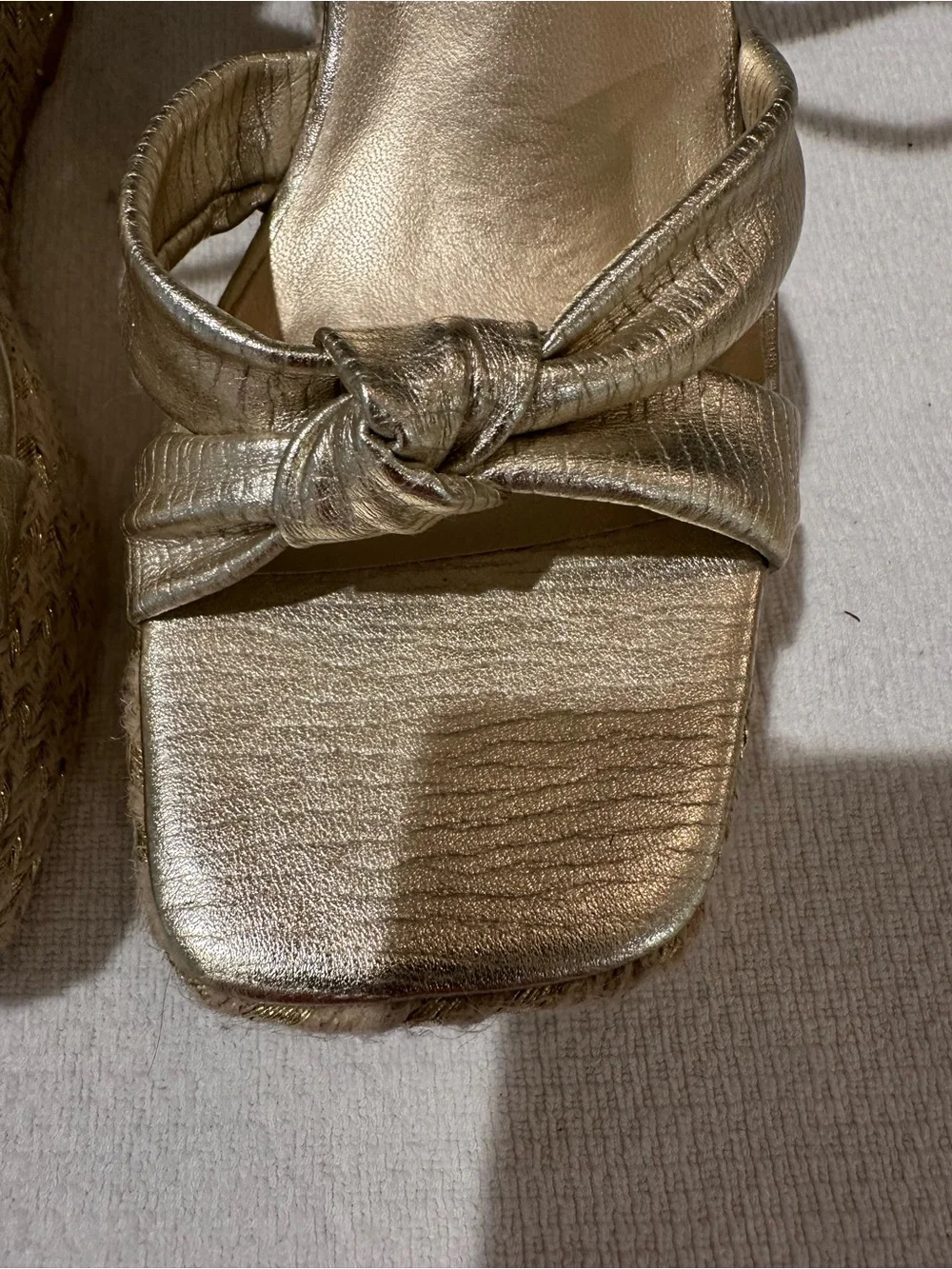 SIMMI Gold Knotted Espadrille Platform Sandals